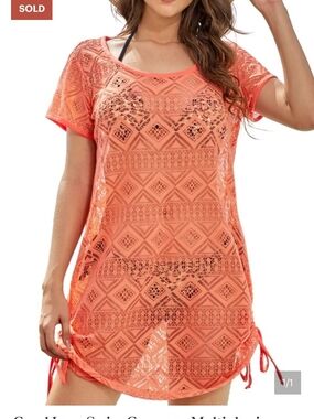 As Rose Rich-Coral Lace Swimsuit Coverup.